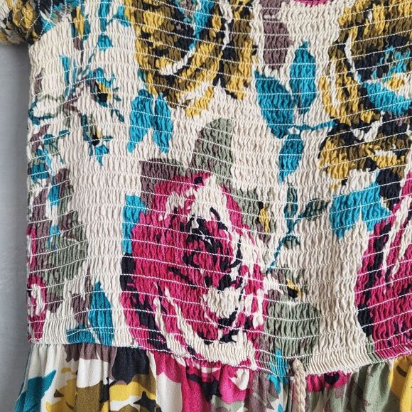 Band of Gypsies Multicolored Romper Pants Short Sleeve Smocking Jumpsuit Size M - Picture 4 of 10